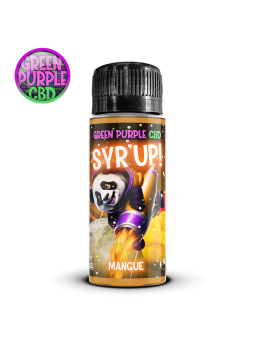 Bouteille de sirop Mangue CBD Sy'rup avec Panda Green Purple.