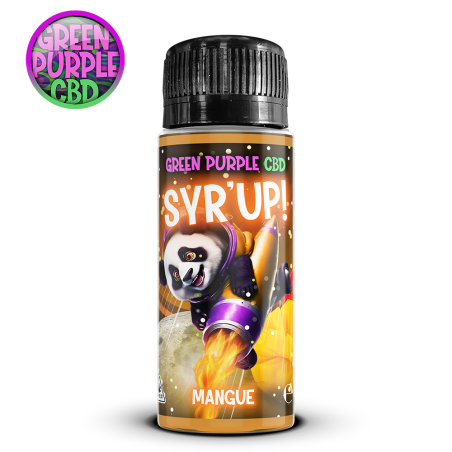 Bouteille de sirop Mangue CBD Sy'rup avec Panda Green Purple.