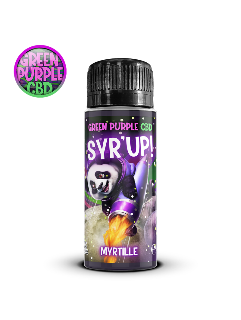 Bouteille de sirop Myrtille CBD Sy'rup avec Panda Green Purple.