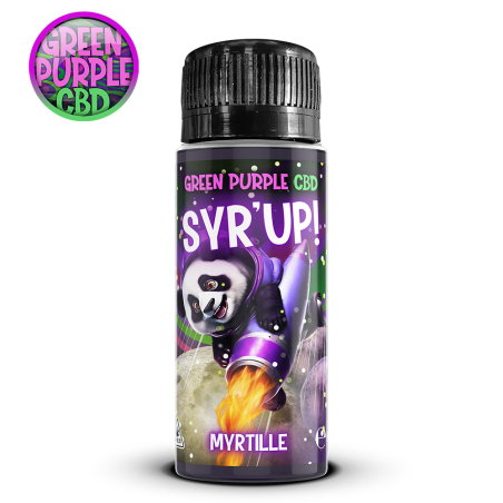 Bouteille de sirop Myrtille CBD Sy'rup avec Panda Green Purple.