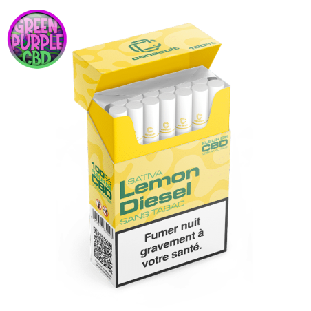 Paquet jaune de 20 cigarettes 100% chanvre Sativa Canacult